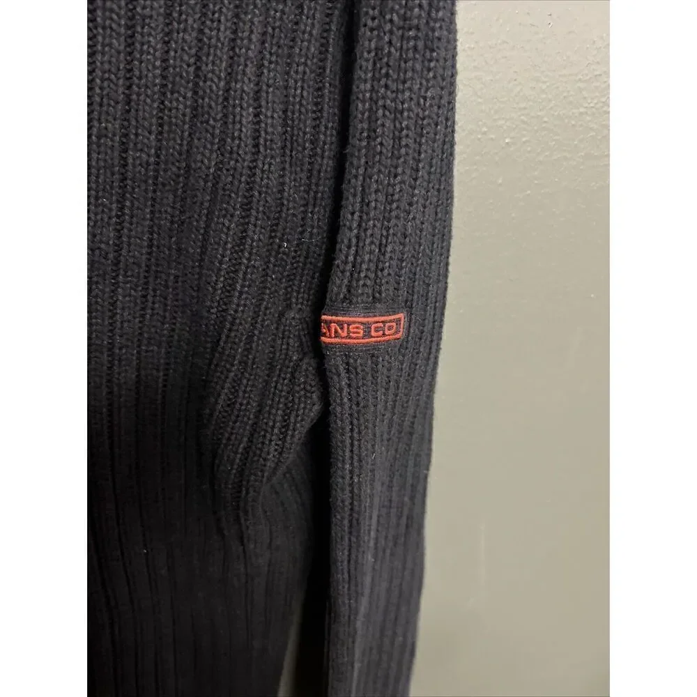 Polo Ralph Lauren Mens Sweater Large Rib Knit Chunky Cotton V-Neck Blue
